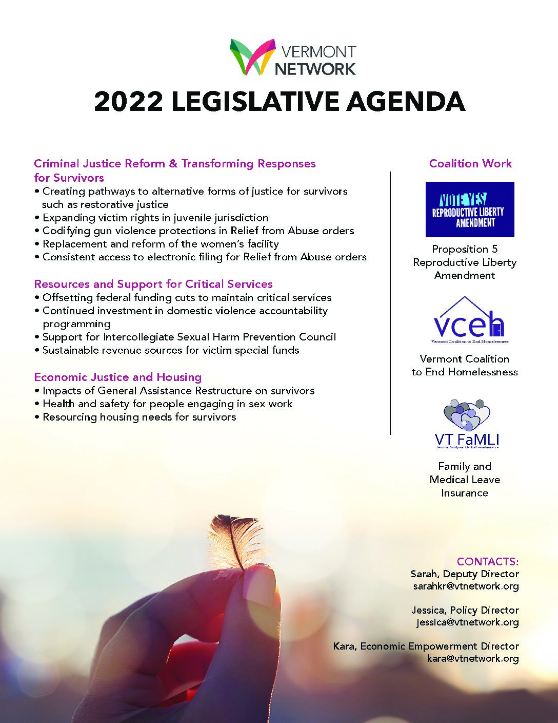 Vermont Network’s 2022 Legislative Agenda Vermont Network